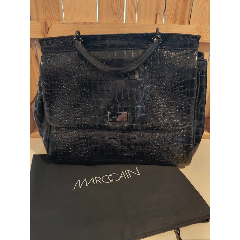 MARC CAIN Black Embossed Croc Leather Satchel Handbag with Dust Bag‎ Like New